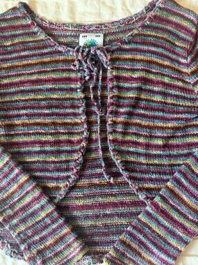UNIF Express Yourself Cardigan Small Multicolor Striped Knit Y2K Tie Front